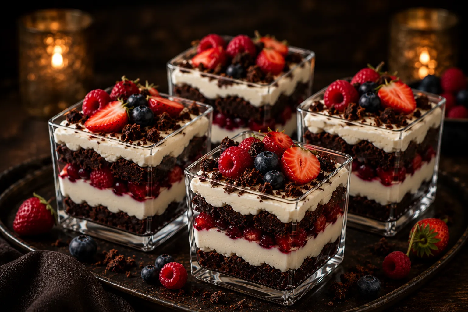 Brownie Trifle — Layers of fudgy brownie, silky cream and fresh berries — pure indulgence