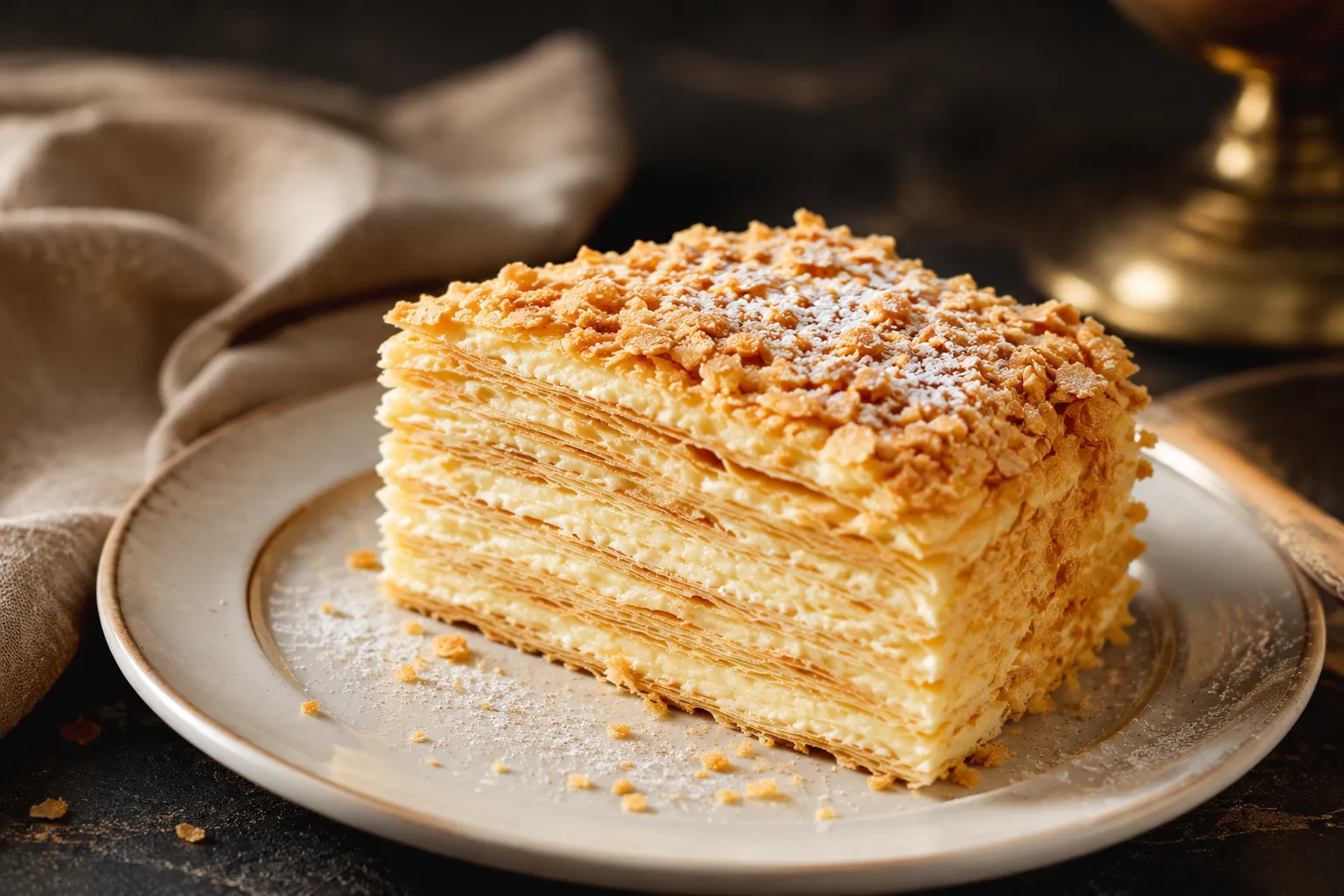 Napoleon Cake — Flaky golden layers, silky custard cream — richer than any café version