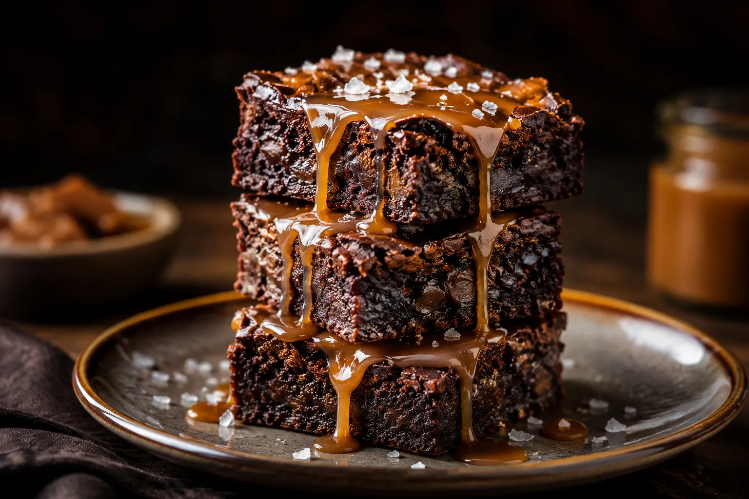 Salted Caramel Brownies — Fudgy chocolate, gooey caramel and a pinch of sea salt — addictive
