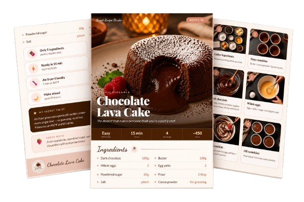 Chocolate Lava Cake recipe pages from the digital dessert collection